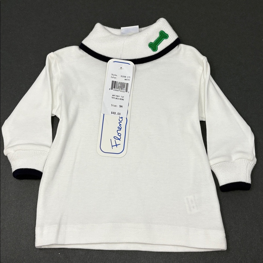 FLORENCE EISEMAN: White Long Sleeve Turtleneck. Dog Bone. Size 9M. NEW.
